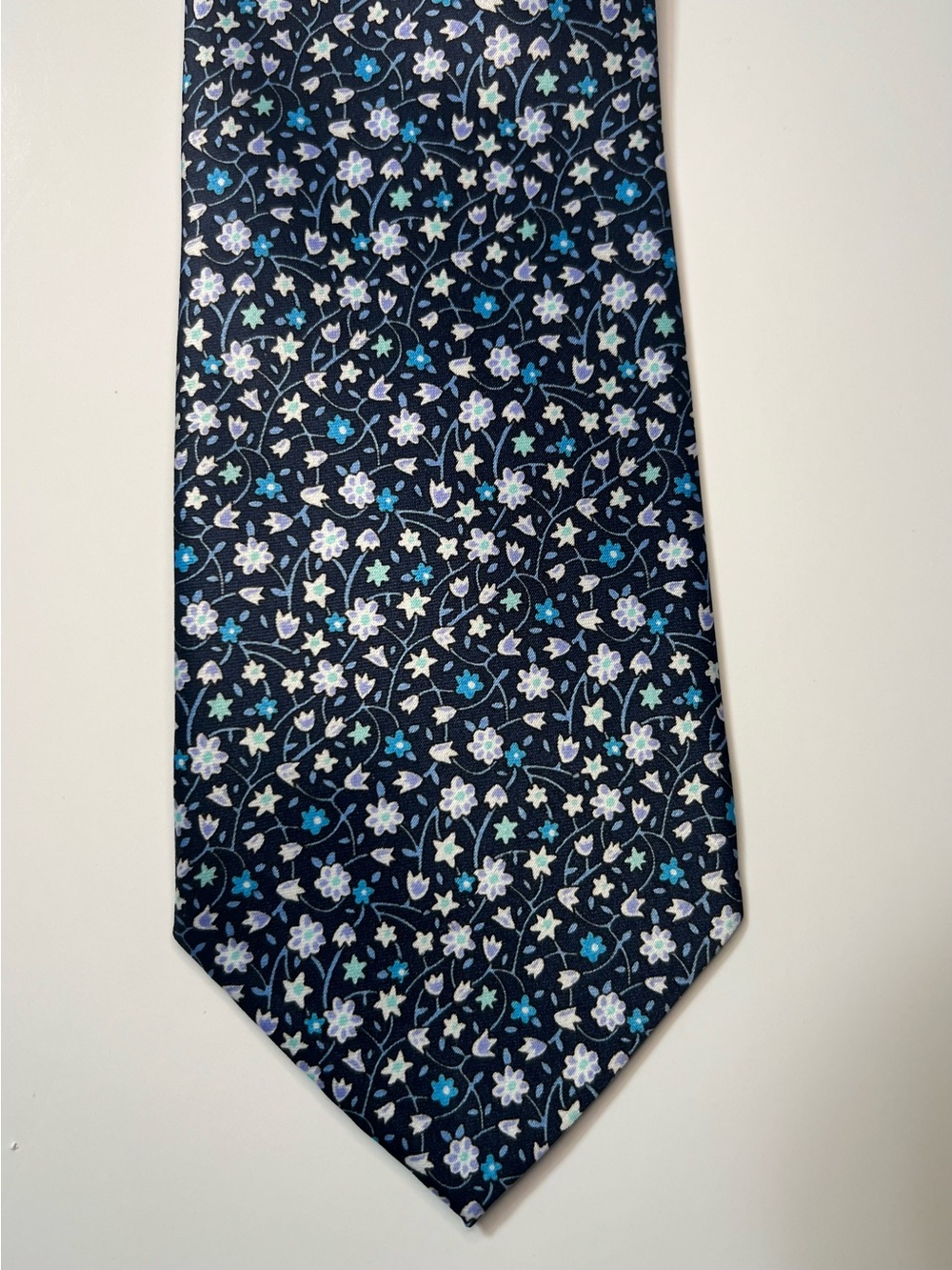 Pierre Cardin Navy Floral Tie with Light Blue and White Accents